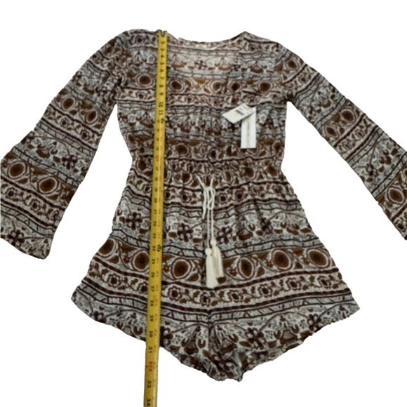 Oneill Printed Romper Bell Sleeves Wrap V Neck Adjustable Waist Tassels Size S - Picture 9 of 17
